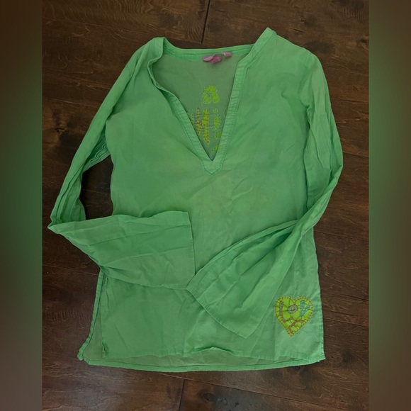 PINK Victoria's Secret Tops - PINK Victoria's Secret Green Embroidered Top